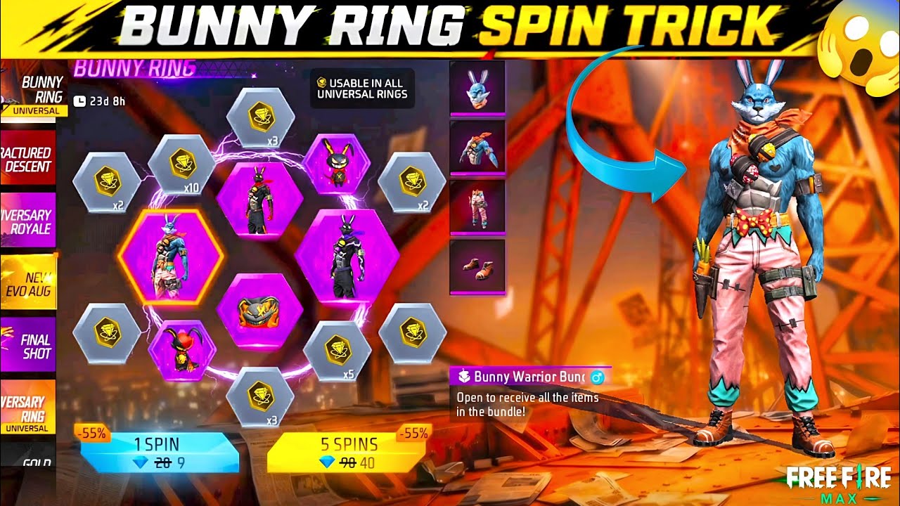BUNNY RING SPIN TRICK 🤩 || 🐇ALL BUNNY BUNDLE RETURN IN RING EVENT🥳 Free Fire Max 