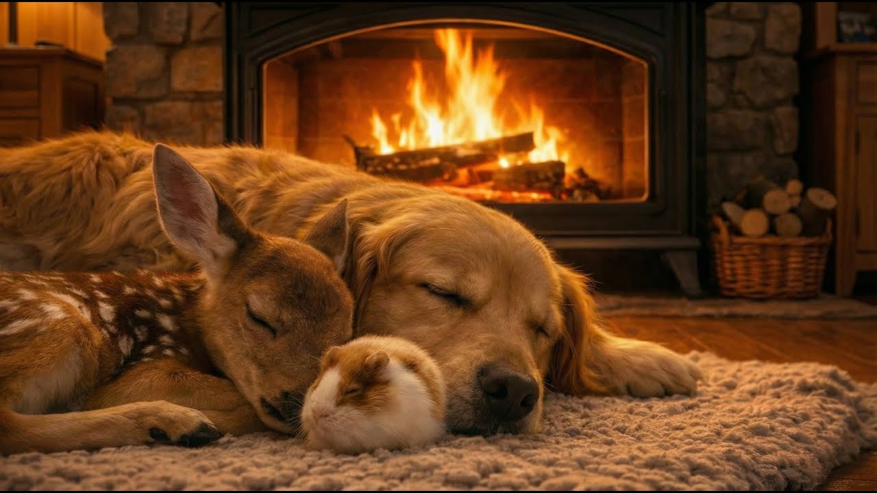 Cozy Fireplace Night for Animals 🐶🦌🐹 Sleep & Relaxation Sounds