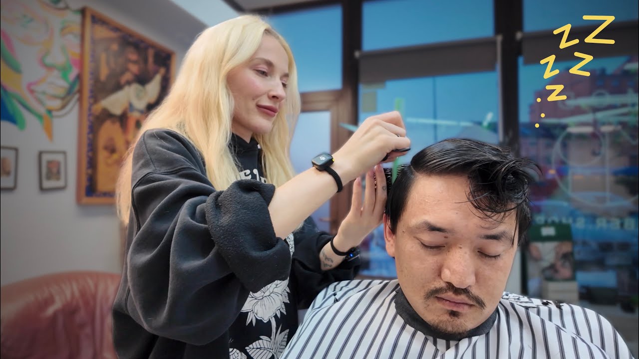 After a Long Day, He Fell Asleep During My Quiet Haircut | ASMR