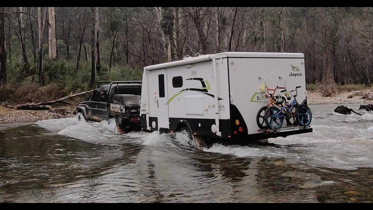 Toyota 79series Landcruiser towing a Jayco Expanda offroad final part of our Deua river adventure