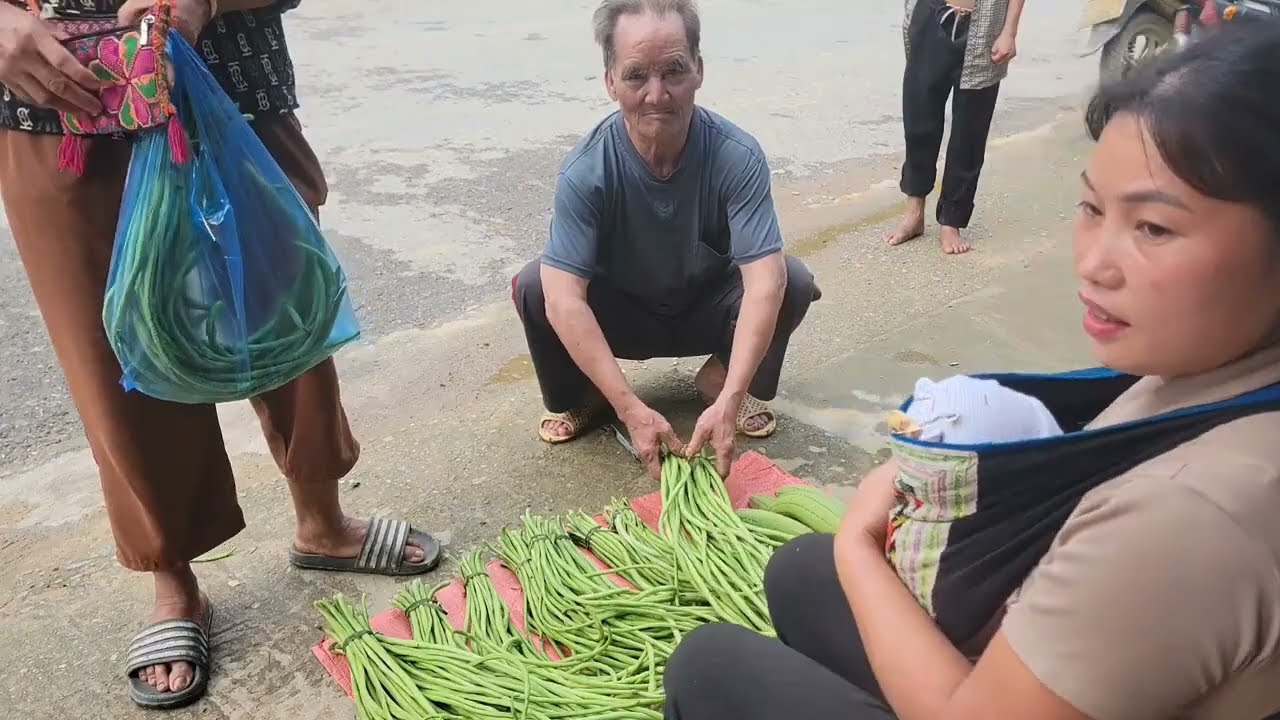 The girl went to harvest beans to sell at the market and used them to build the bathroom floor.