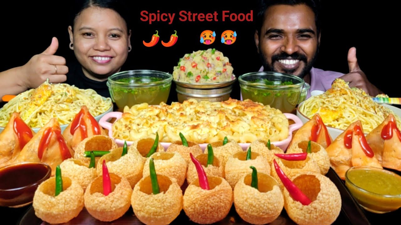 Pani Puri Eating Challenge, Samosa Spaghetti Carbonara Mac & Cheese |Asmr Eating |Couple Eating Show
