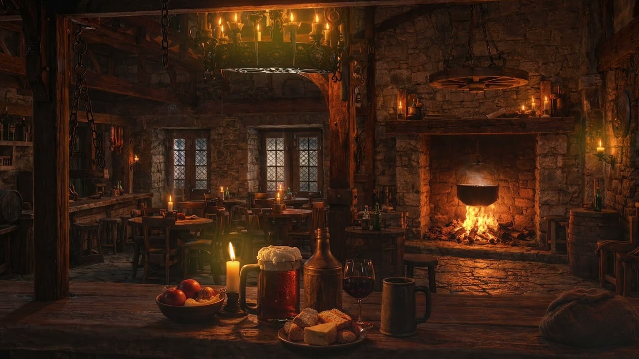 지친 여행자들이 모이는 밤의 선술집 🍺 Medieval Tavern ASMR | Fireplace, Ale & Fantasy Sleep | 4 Hours 4K