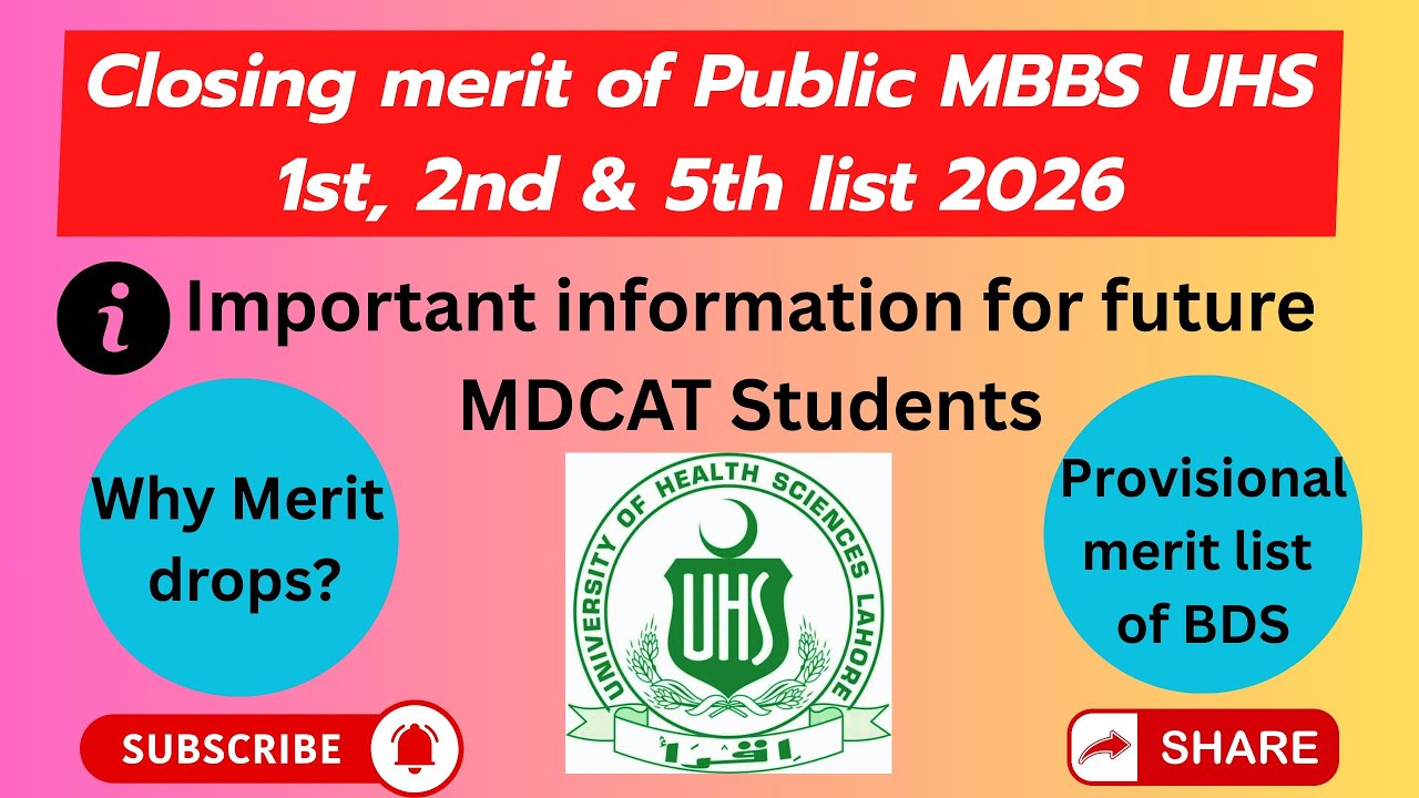 Closing merit of UHS MBBS 2026, Comparison of 1st , 2nd & 5th list , Why Merit Drop