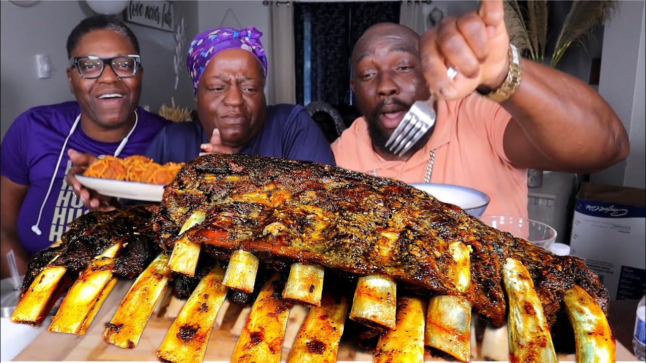 2 HUGE BEEF RACKS OF RIBS| MUKBANG WITH THE FAMILY| EATING SHOW!!