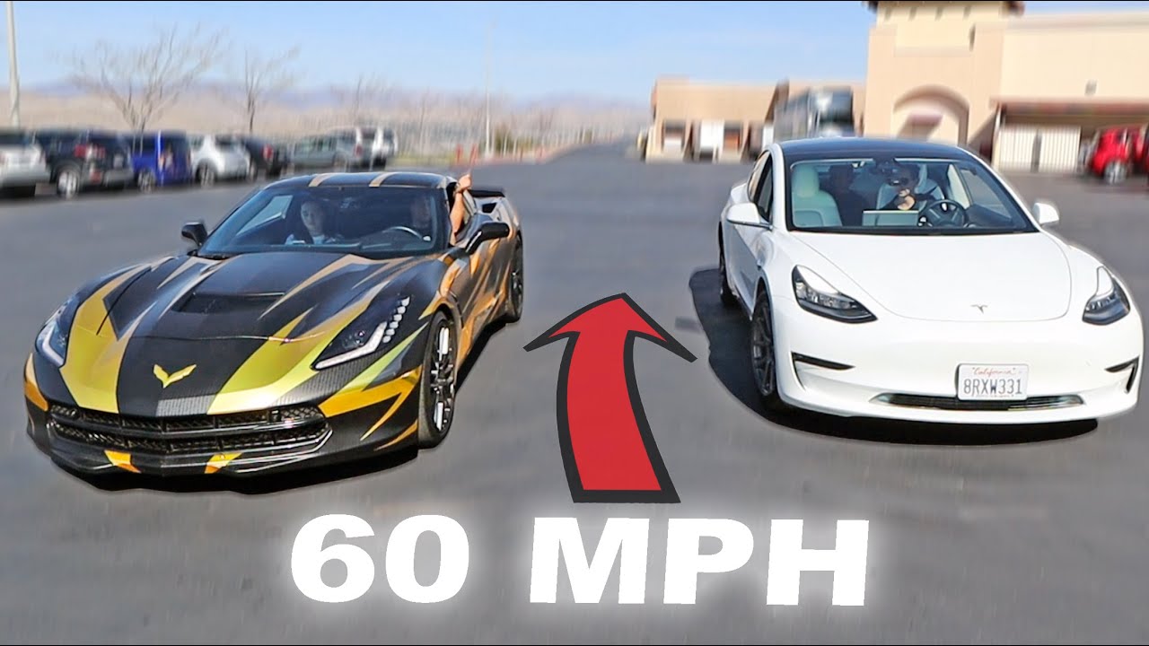 Racing supercars in Reverse! (Corvette vs Tesla)