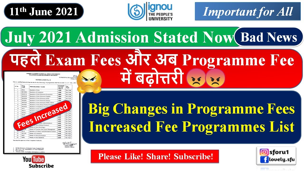 IGNOU New Session July 2021 Admission Started || IGNOU ने फिर बढ़ाये Programmes कि Fees | List देखें
