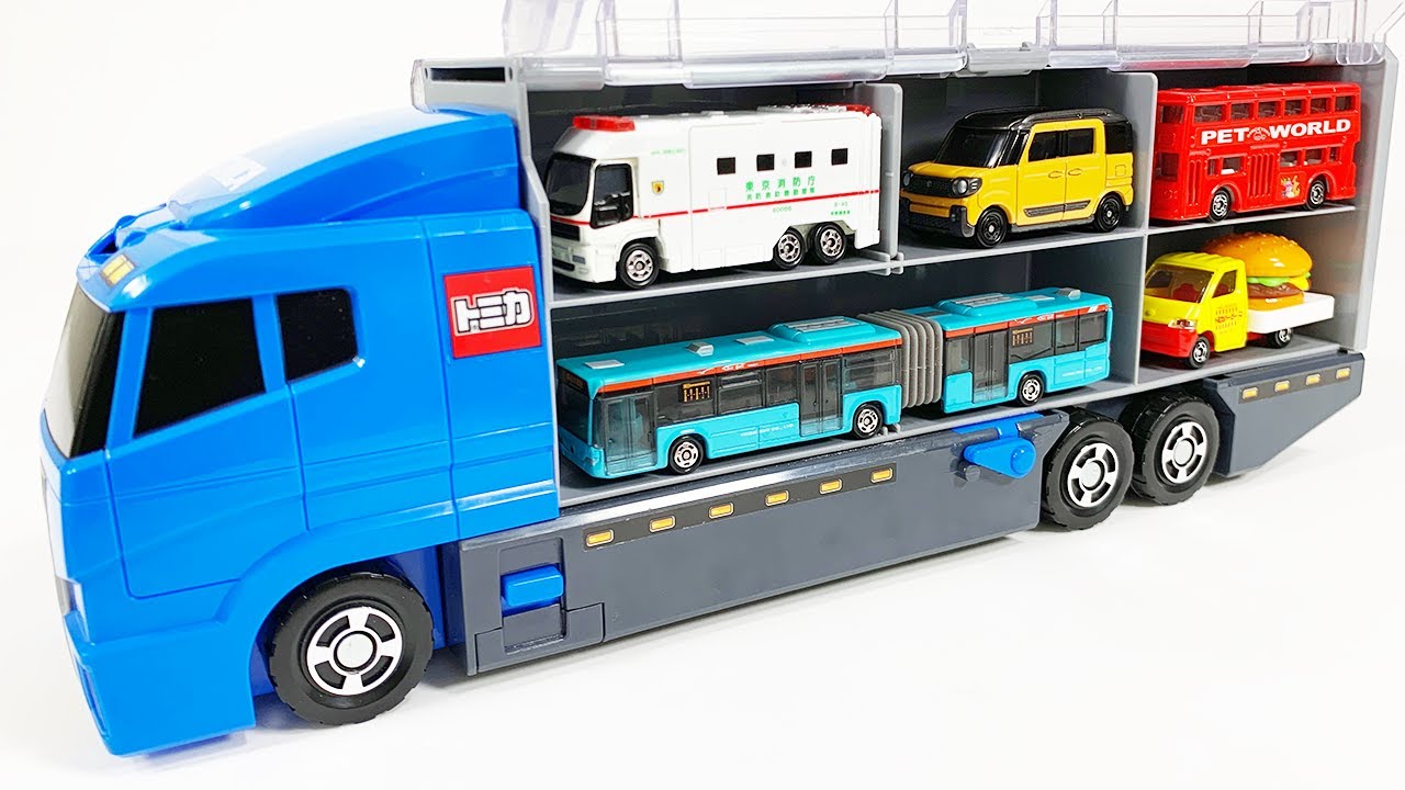 トミカ☆はたらくくるまのミニカーを開封してコンボイへ収納です☆