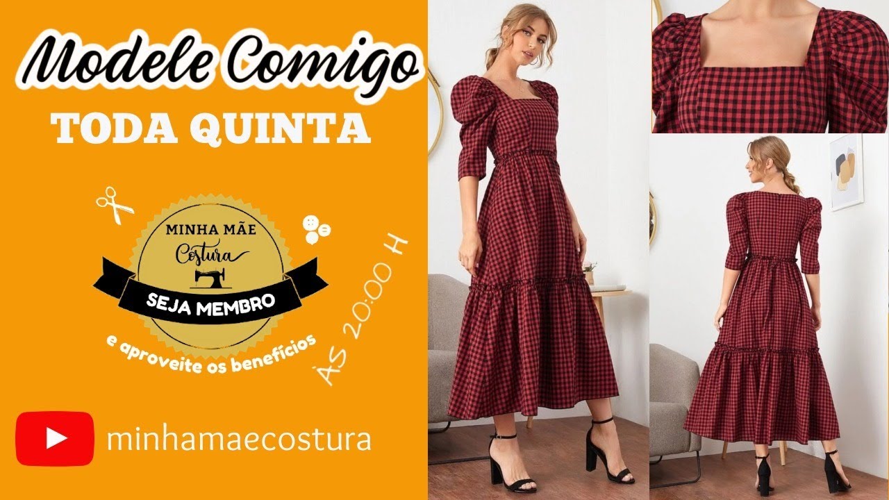 VESTIDO COM DECOTE QUADRADO C/MANGA BUFANTE E BABADO