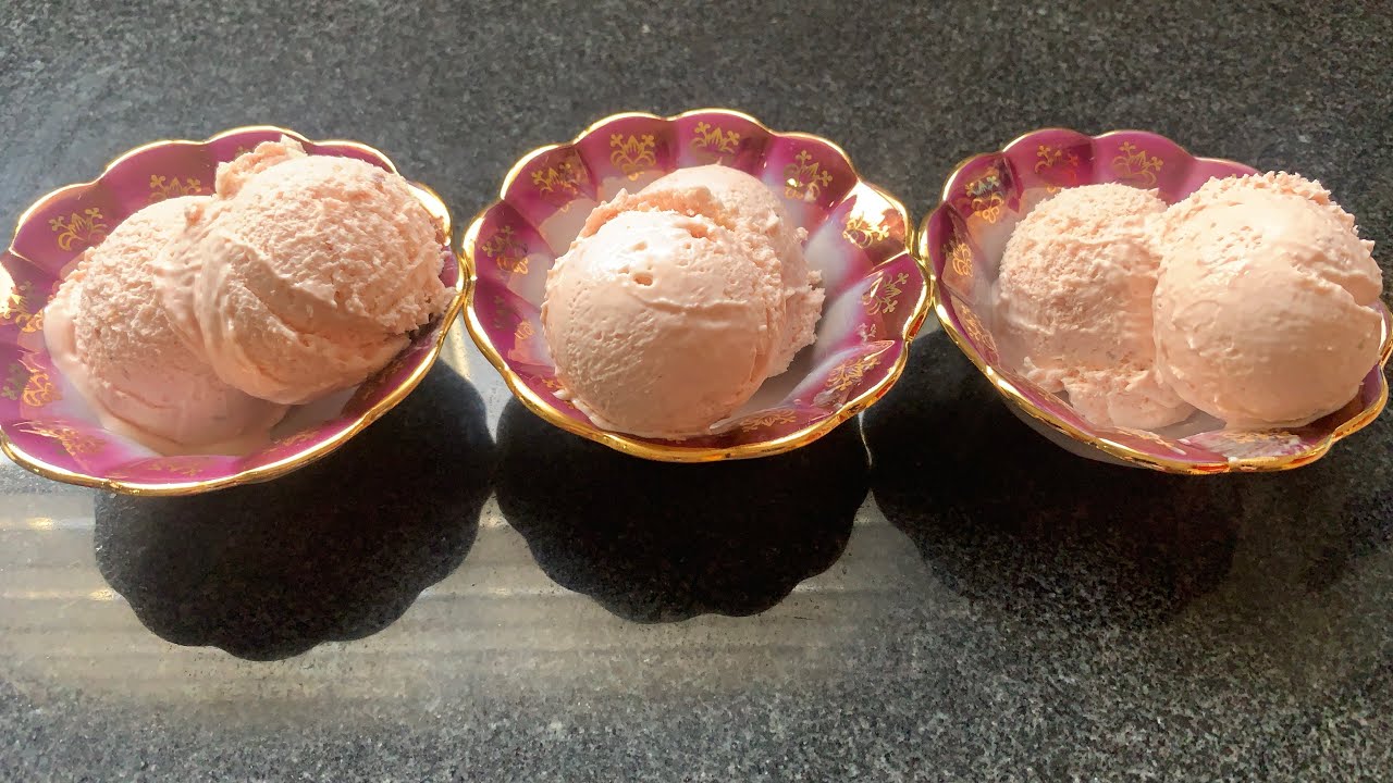 HOMEMADE STRAWBERRY ICE CREAM USING ALL PURPOSE CREAM, CONDENSED MILK, STRAWBERRY ESSENCE AND JAM