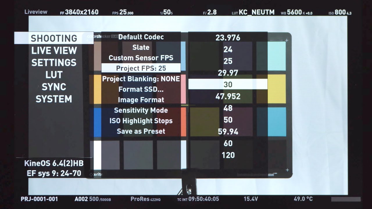 Menu Structure inside Kinefinity MAVO LF, Terra 4K and MAVO