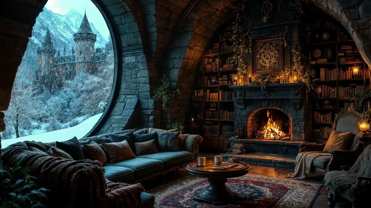 Silent Winter Cabin – Fireplace Crackles & Falling Snow | Deep Sleep and Relaxation