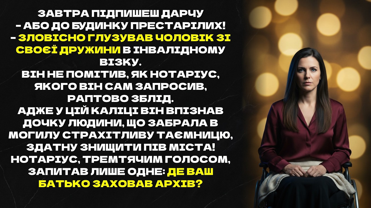 Завтра підпишеш дарчу – або до будинку престарілих! – глузував зі своєї дружини в інвалідному візку.