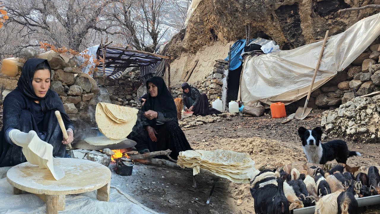​Nomadic Women Baking Traditional Bread in a Mountain Cave | Nomadic Lifestyle