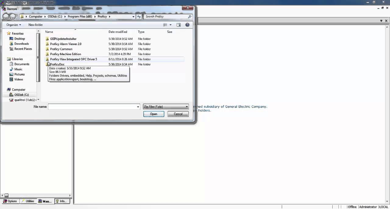 How to Restore a Backed up Proficy Machine Edition Project