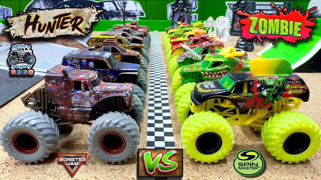 Toy Diecast Monster Truck Racing Tournament | October Spooky Races | Zombies 🆚 NEW Hunters Round #3