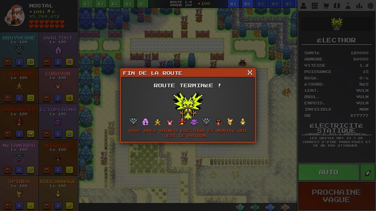 #13 ROUTE 1-4 BOSS ÉLECTHOR (VAGUES 1 à 100) - PokéPath TD [PC]
