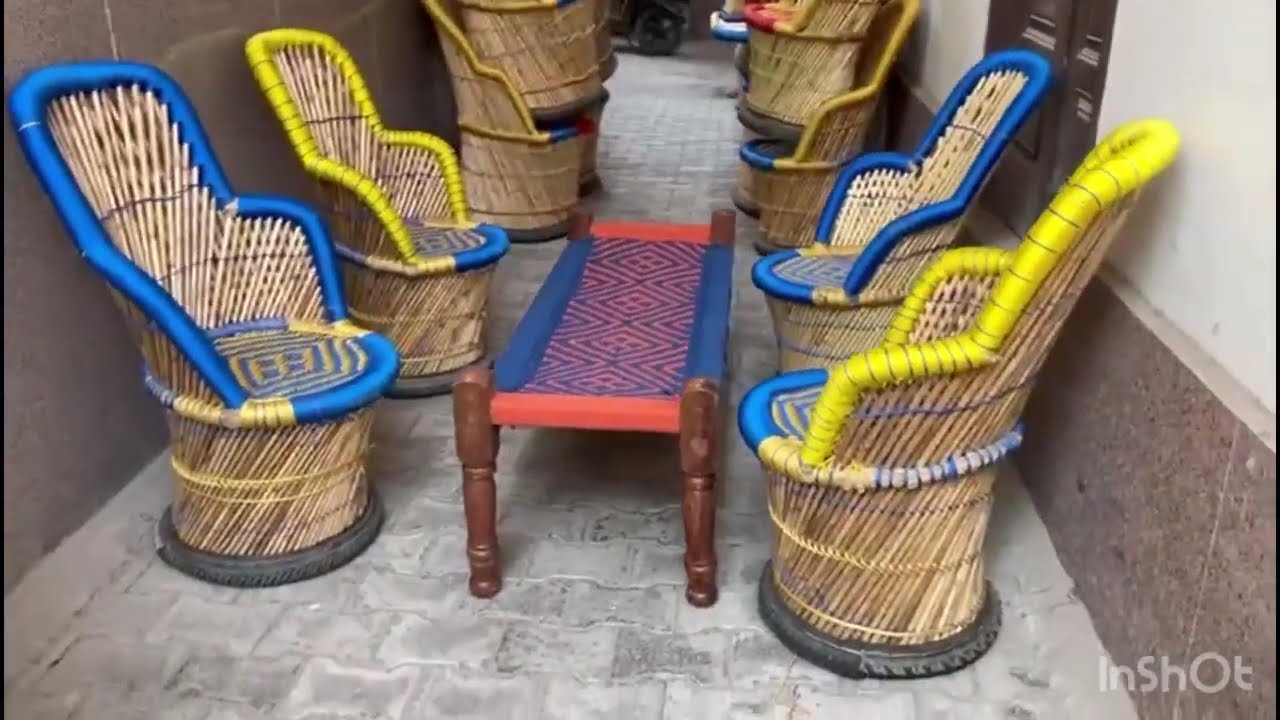 Bamboo Wooden Jhula Handmade Chair and Table Set Available For Restaurant Use