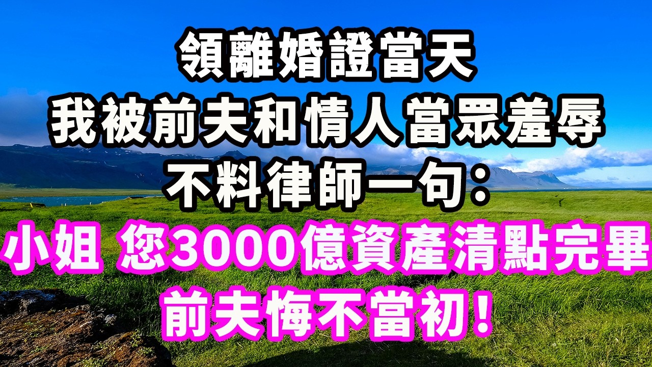 領離婚證當天，我被前夫和情人當眾羞辱，不料律師一句：小姐，您3000億資產清點完畢，前夫悔不當初！#爽文#大女主#現實情感#家庭