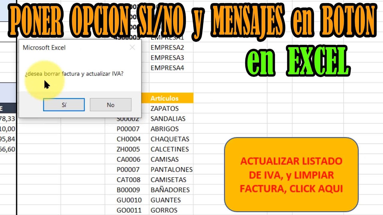 Poner Opción SI o NO y MENSAJES en BOTON EXCEL