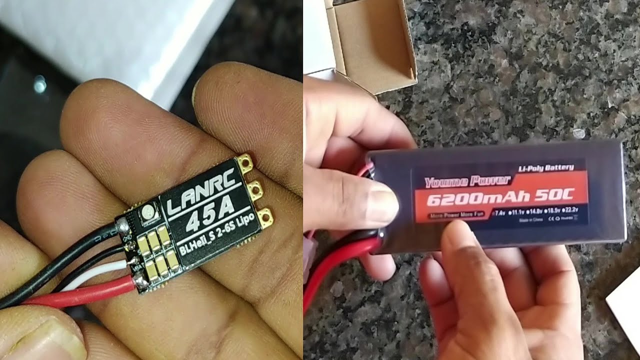 ✅Unbox duplo ESC LanRC mais bateria 2s