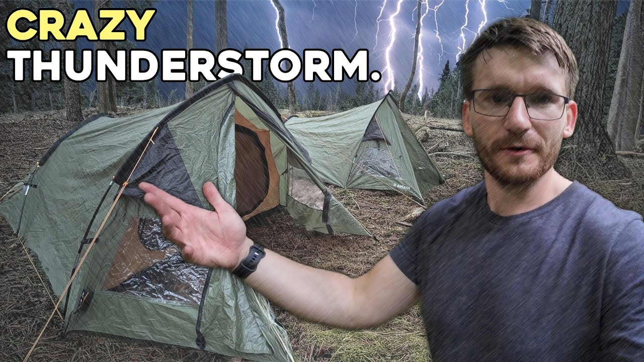 Woodland wild camp in a THUNDERSTORM
