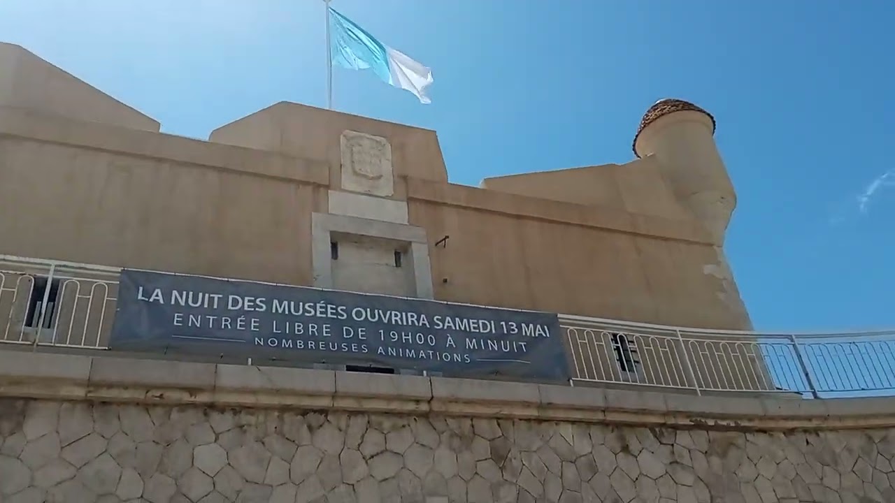 Facade of Jean Cocteau Museum on the shore of Mediterranean Sea