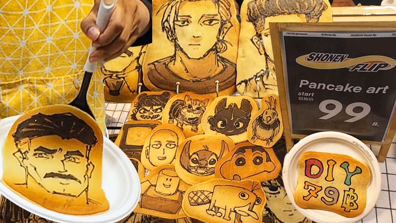 Amazing Anime Freehand Pancake Art – Thai Street Food Magic!