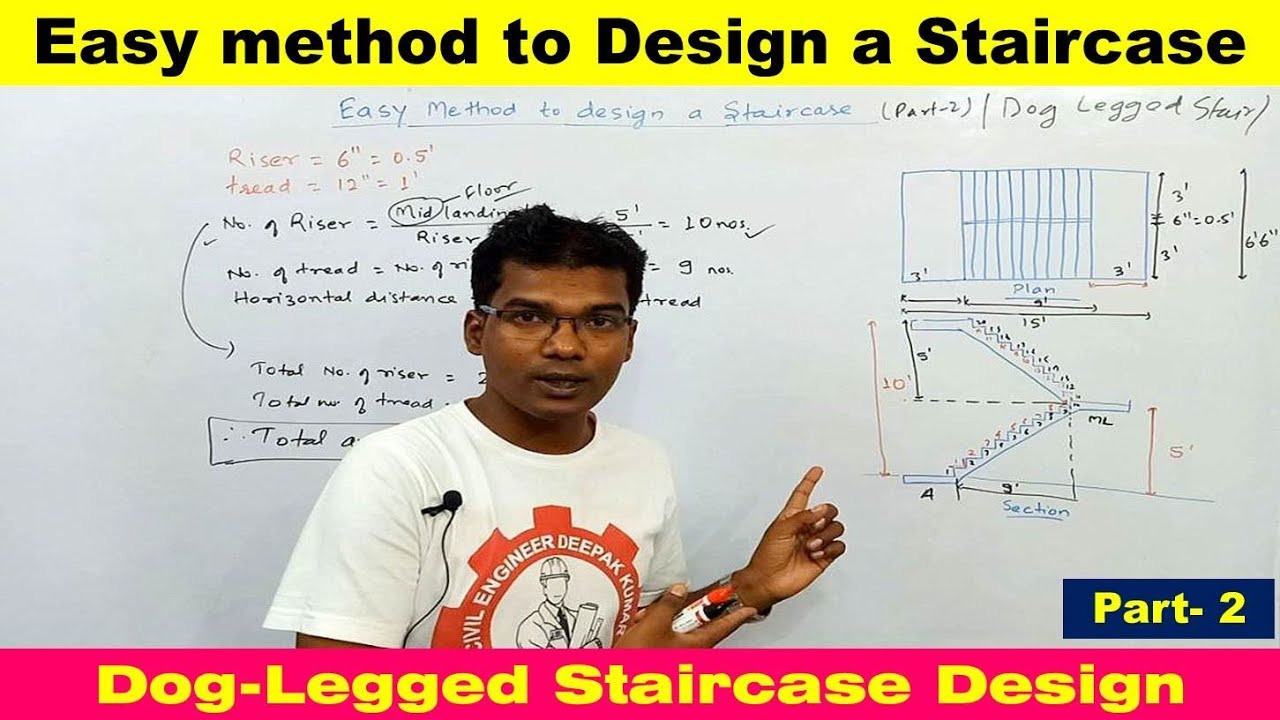 Staircase Design | Easy method to design a Staircase (Part-2) | Dog Legged Staircase Design