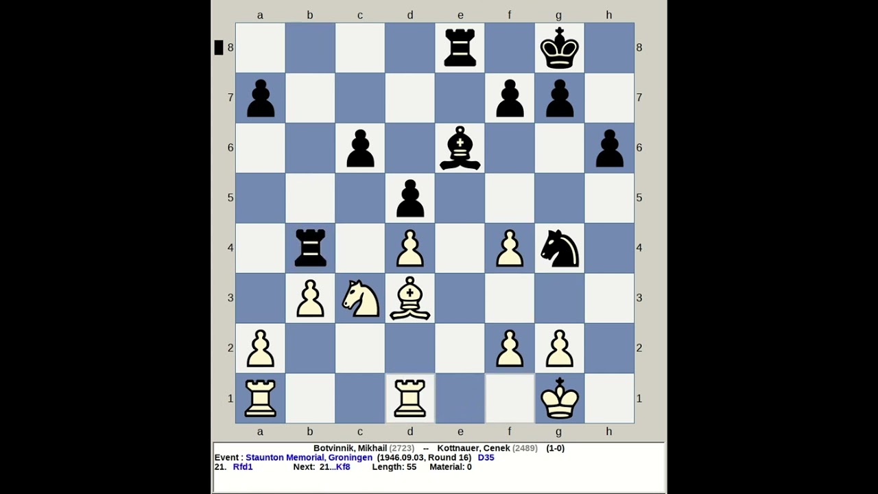 Botvinnik, Mikhail vs Kottnauer, Cenek | Staunton Memorial Chess 1946, Groningen Netherlands