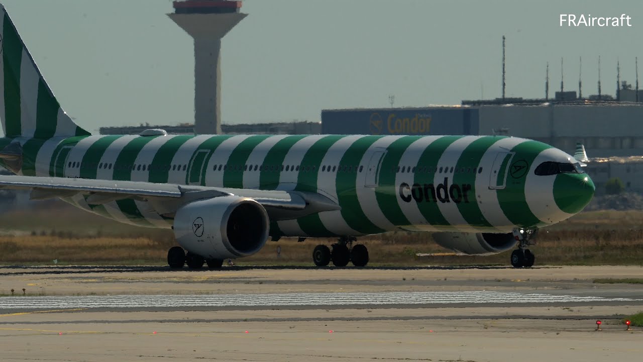Frankfurt Airport Planespotting Condor Airbus A330-941N D-ANRK Take Off RWY18 Close Up 4K