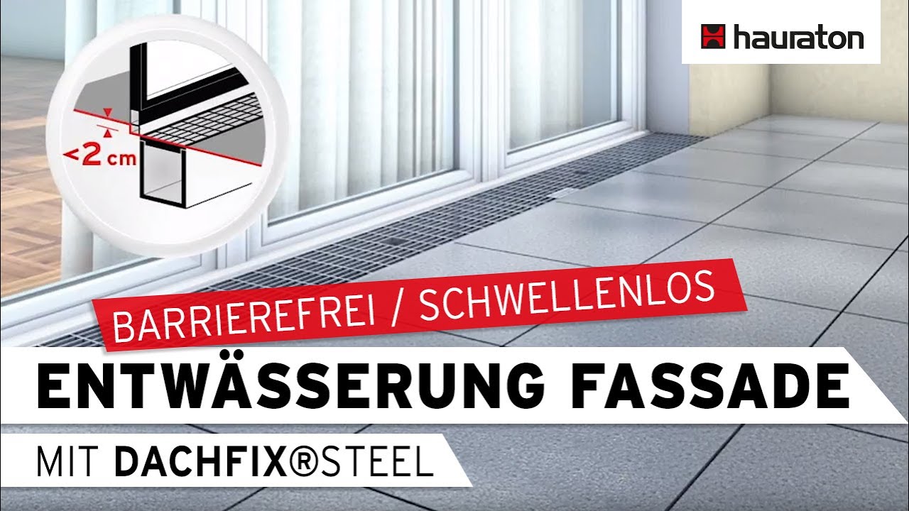 Einbau | Fassadenentw&auml;sserung | Barrierefrei, schwellenlos | DACHFIX&reg; Entw&auml;sserungsrinne