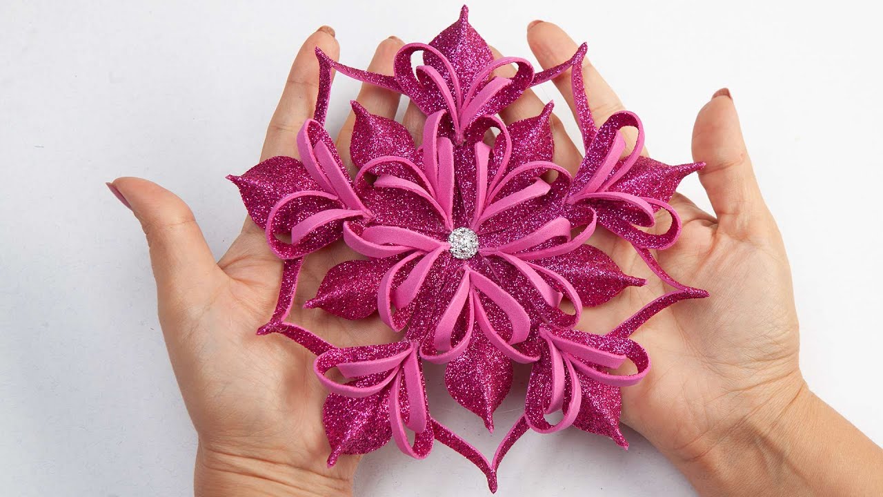 New Year's snowflake from shiny foamiran | Glitter Foam Snowflake For Christmas