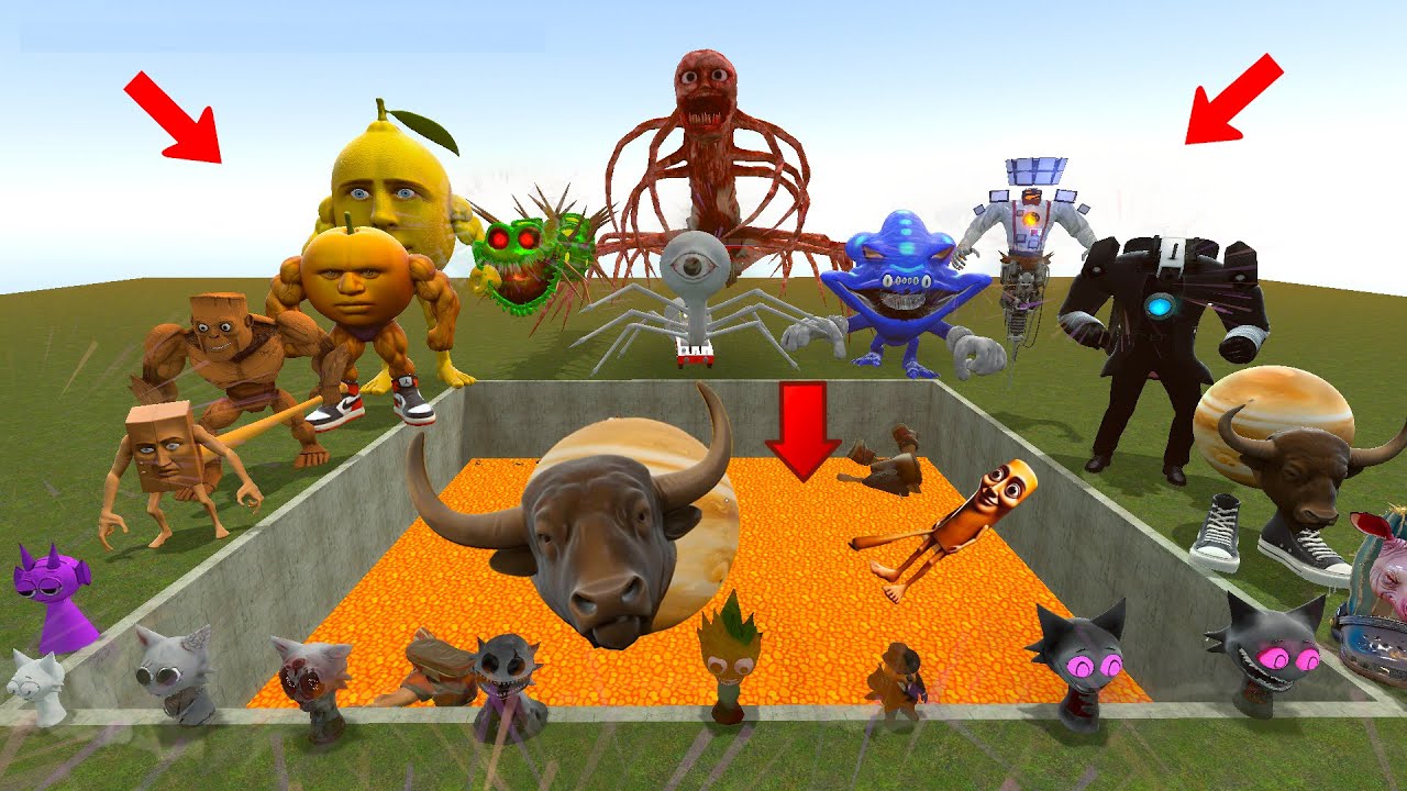 AI Brainrot Memes Bosses in Giant Pit - HORROR MEME MONSTER BATTLE / in the lava pit   Garry's mod