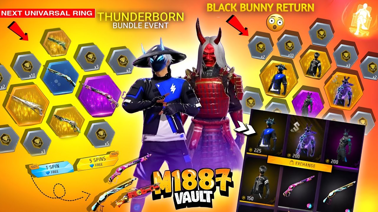 M1887 Return💥 Black Bunny Bundle Return😲🎉| Thunderborn,Anglic Pant|free fire new event| ff new event