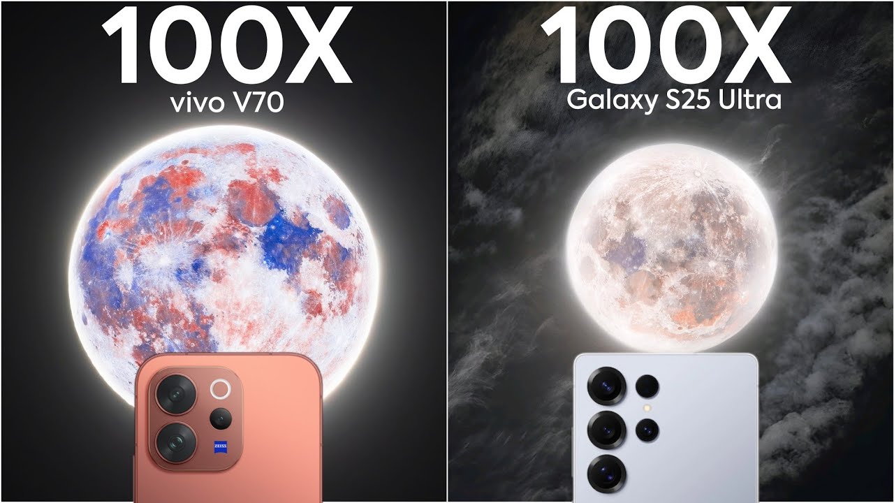 Сравнение результатов теста Live Zoom для Vivo V70 и Samsung Galaxy S25 Ultra.