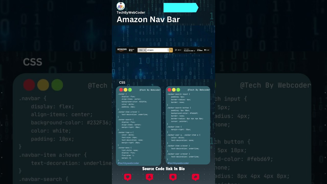 Amazon Nav Bar Using Html,Css And Javascript|| Source Code Link In Description ||#techbywebcoder
