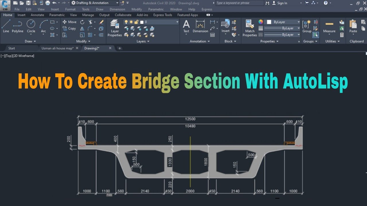 Cross section with AutoLisp | Bridge Section in autocad.