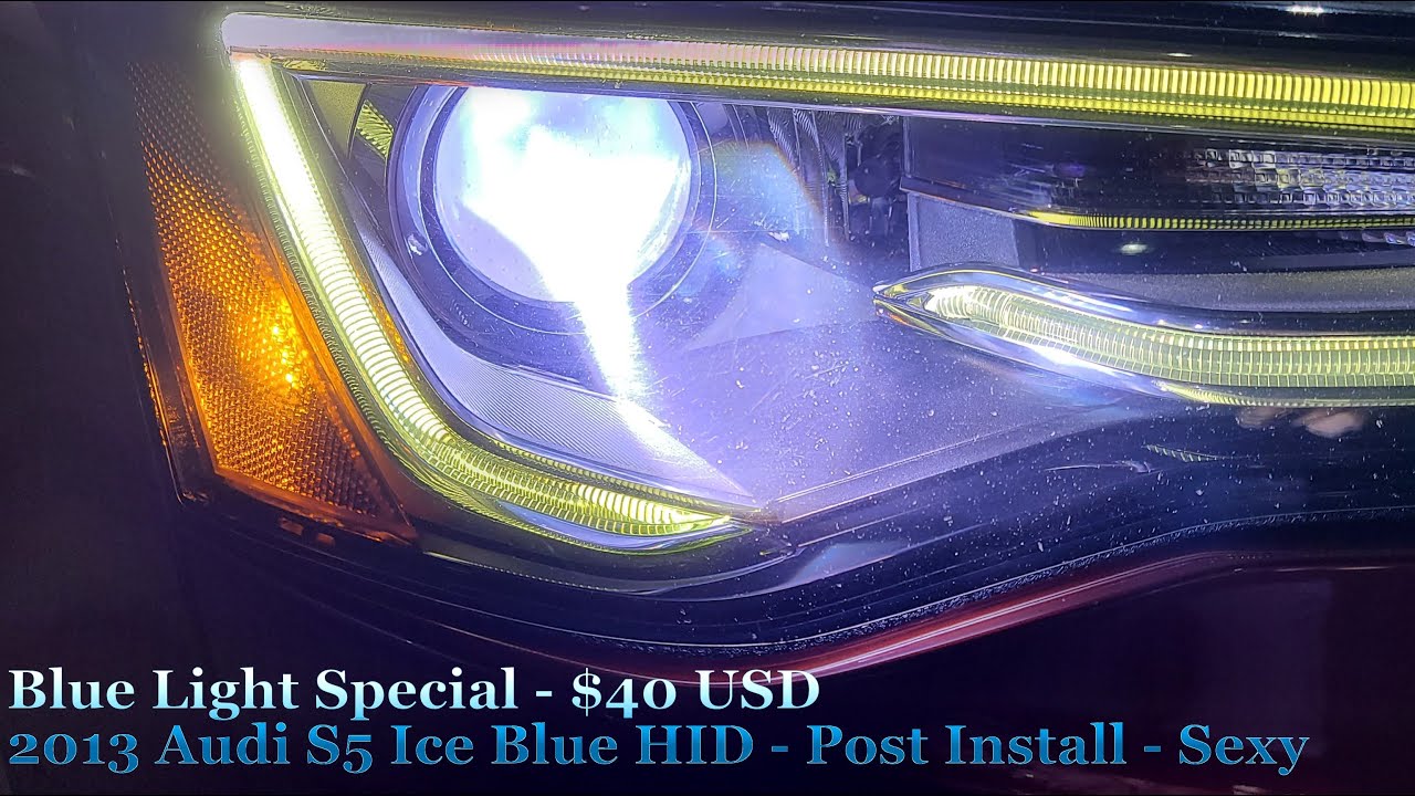 Audi S5 2013 — самая простая замена ламп — ксеноновые лампы Torchbeam HID, цвет «ледяной синий»
