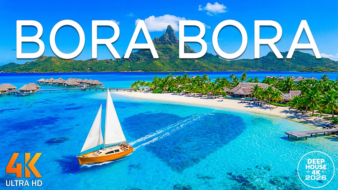 Bora Bora 4K | Overwater Villas, Crystal Lagoons & Turquoise Tropical Waters Drone Footage UHD