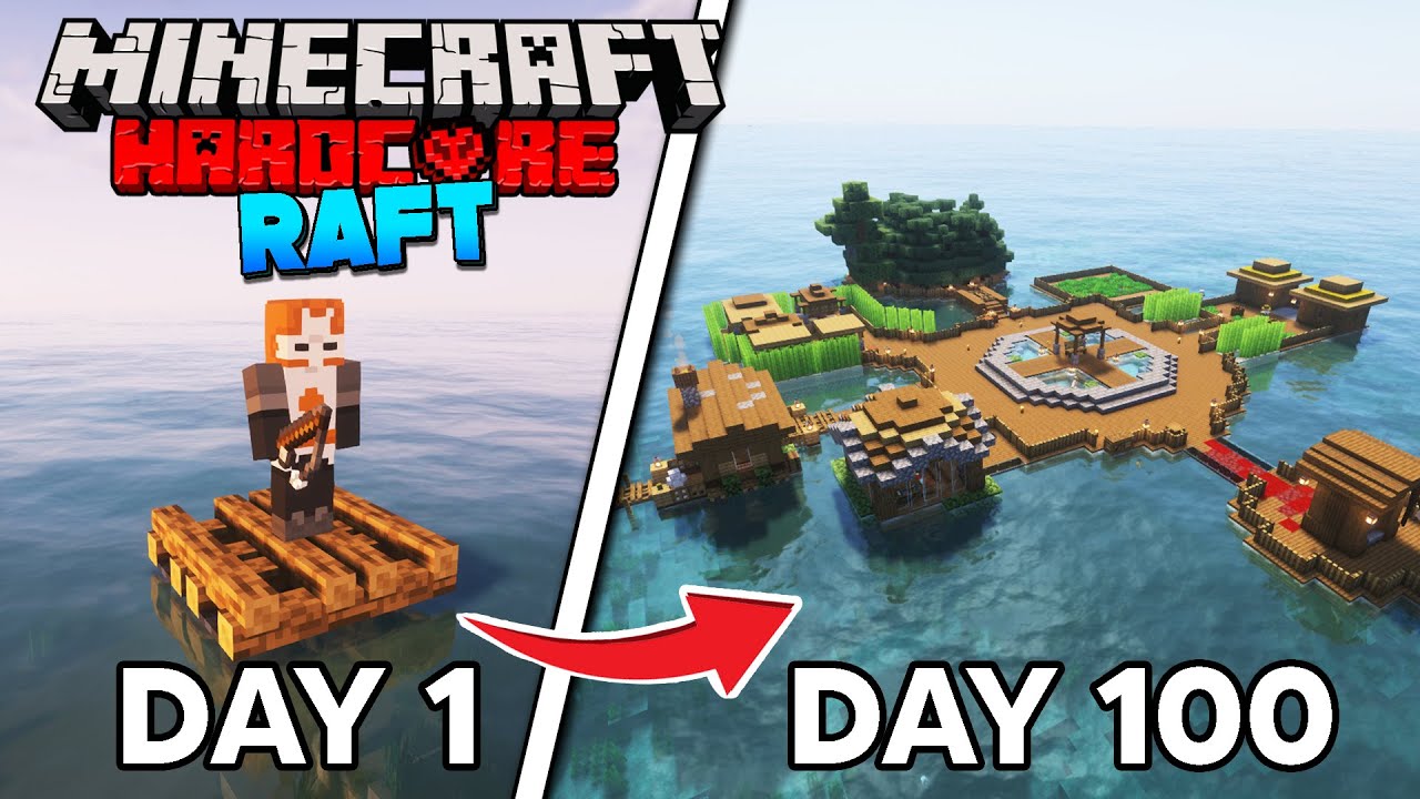 I Survived 100 DAYS on a RAFT in Minecraft