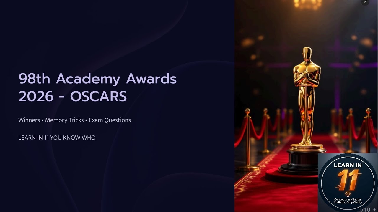 98th Academy Awards 2026 | Oscars Winners + Tricks | UPSC BPSC BSSC TRE AEDO SSC | Learn in 11