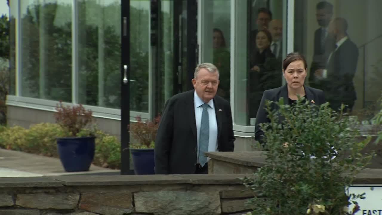 Foreign ministers of Denmark and Greenland greet reporters after meeting with US officials