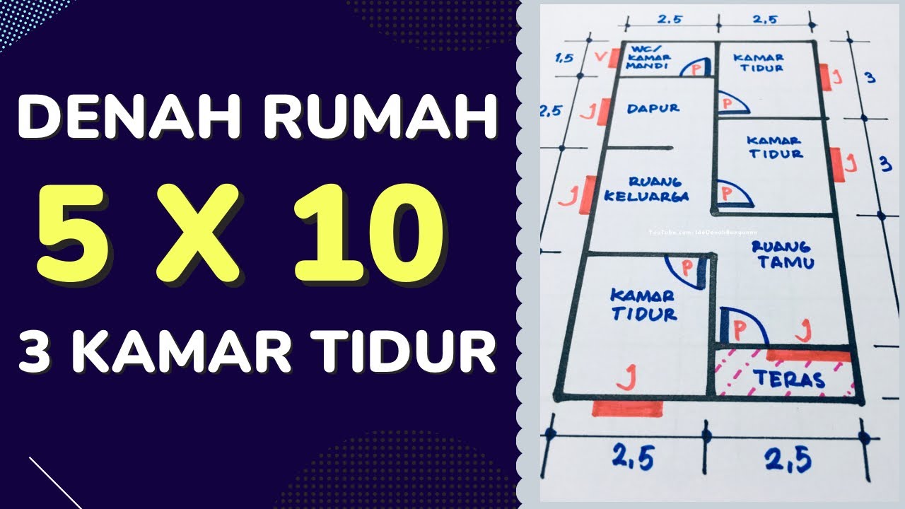 Denah Rumah 5x10 3 Kamar Tidur