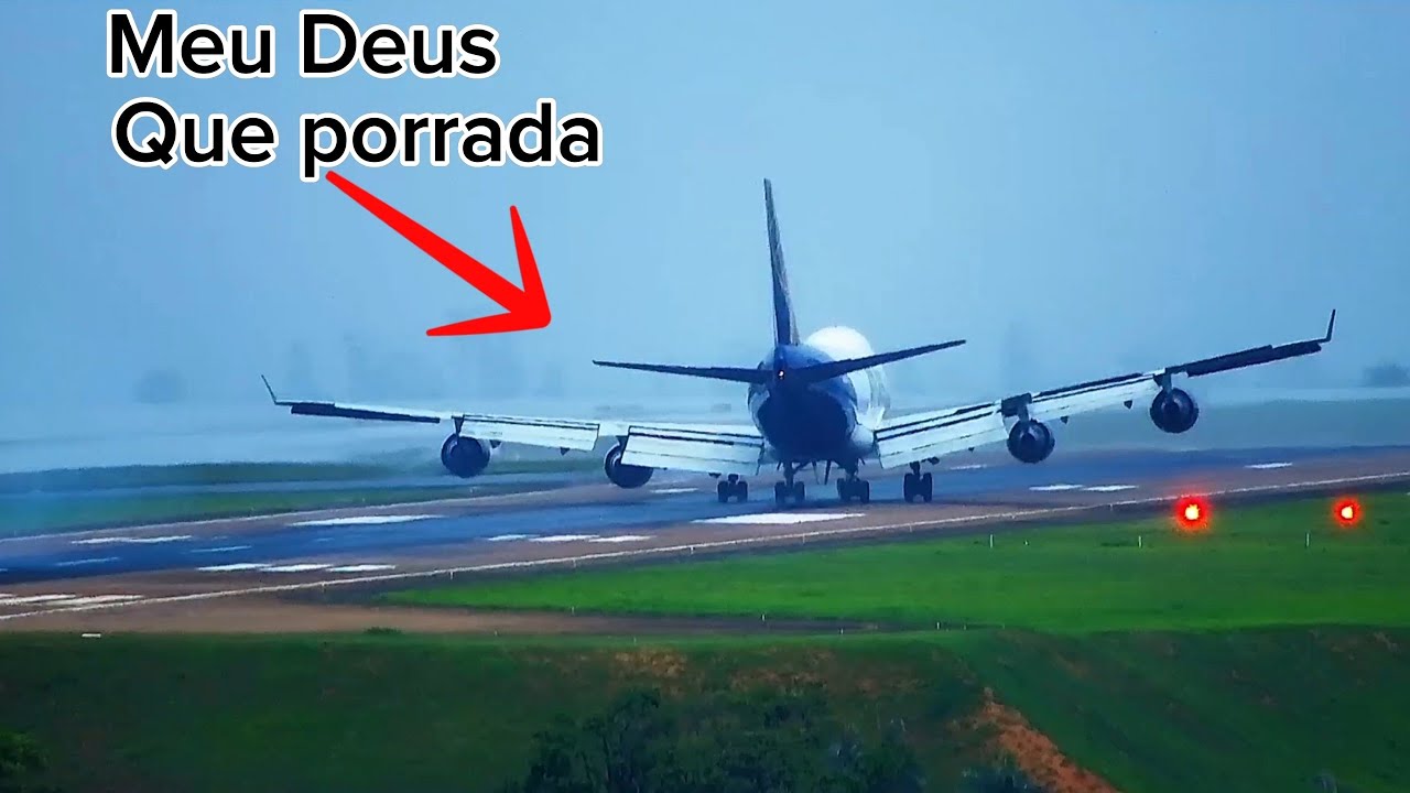 GIGANTE AVI&Atilde;O FAZ POUSO DURISSIMO EM CAMPINAS VIRACOPOS -PORRADA IMPRESSIONANTE NA PISTA -BOEING 747