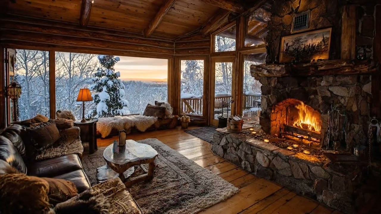 Evening Cabin Jazz Escape – Soft Fireplace Ambience for Work, Study & Stress Release
