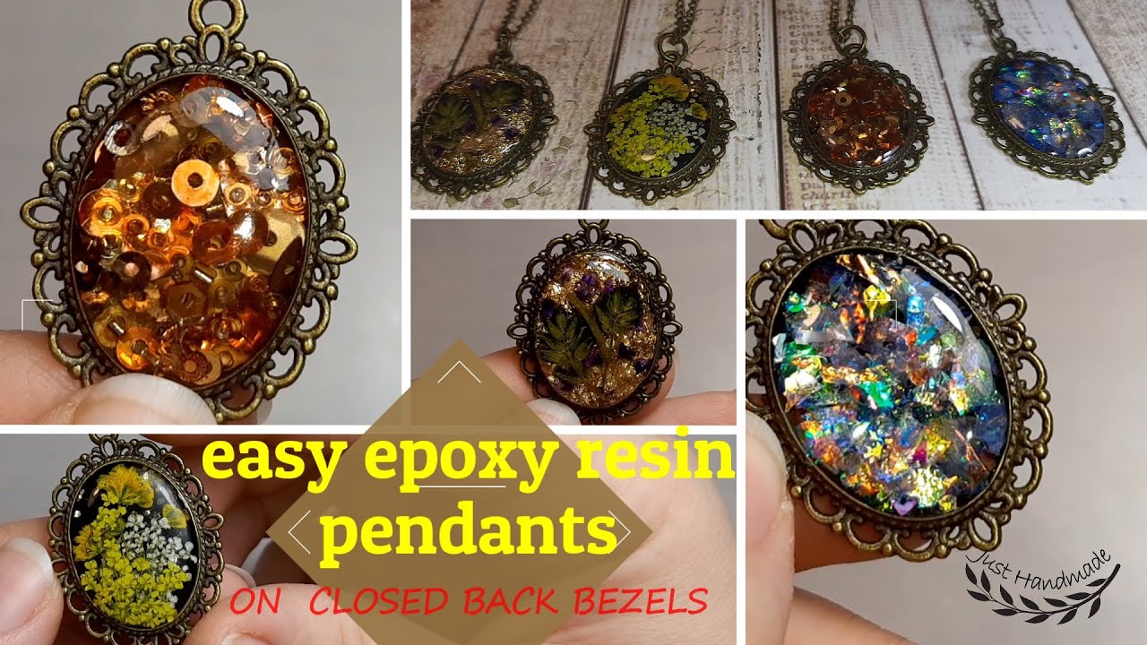 ~JustHandmade~ How to make easy epoxy resin pendants - closed back bezels