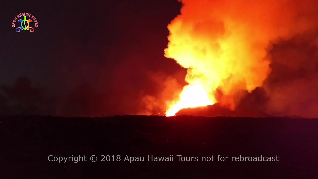 Kilauea eruption in Leilani Estates fissure #8 at Nohea and Leilani 5 AM June 8, 2018