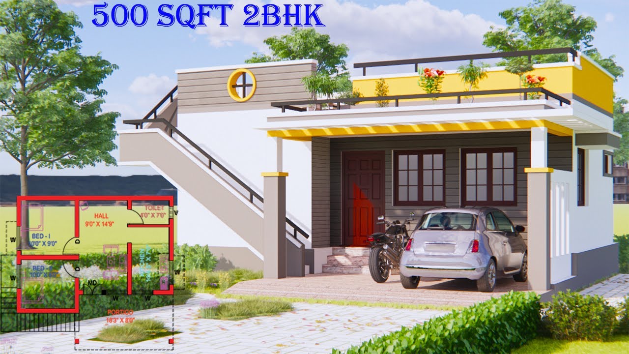500 SQFT  2Bed Room House Designs | Exterior and Interior Walkthrough | kv designs
