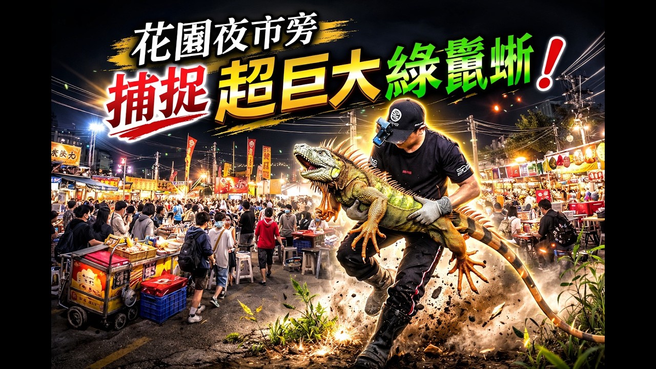 【緊急！】花園夜市旁竟出現超巨綠鬣蜥 ! 高齡阿伯嚇一跳 